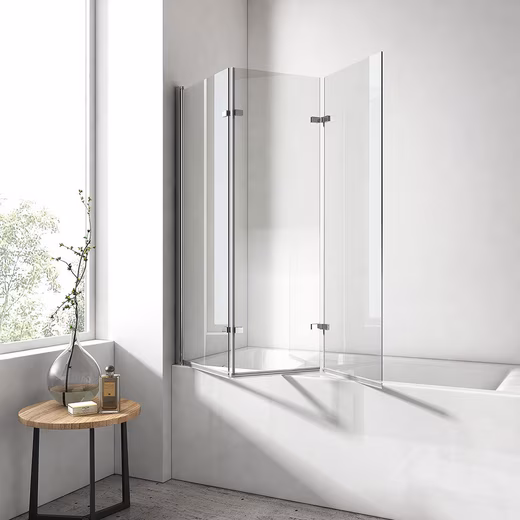 Bathtub screen, 3-piece folding screen, 180° shower screen for bathtub, bathtub folding screen
