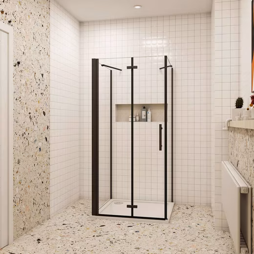 Complete shower enclosure 195cm black U-shape shower cubicle shower door folding door hinged door