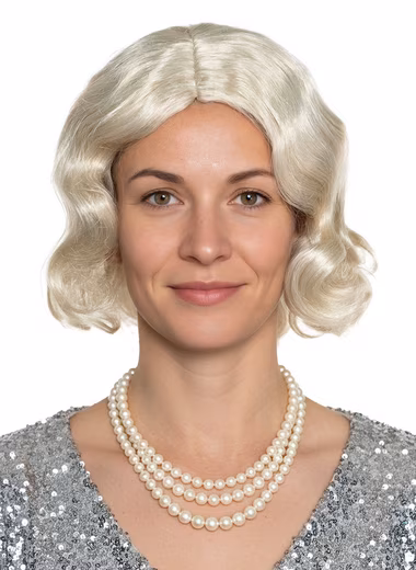 Costume wig 1920s finger wave wig light blonde Elegantly styled wavy haircut for 1920s flapper looks up to 1950s film.