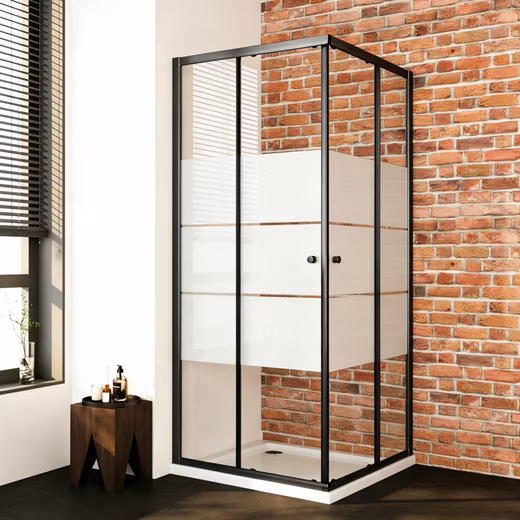 Corner shower cubicle, shower enclosure, sliding door, black frosted glass, H: 185cm - Image 5