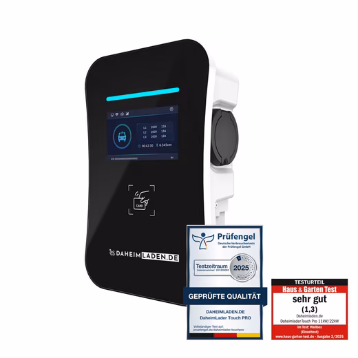 Electric car charging station DaheimLader Touch PRO Wallbox 11kW / 16A, 3-phase, with app, RFID, MID electricity meter, docking station, OCPP version 1.6j