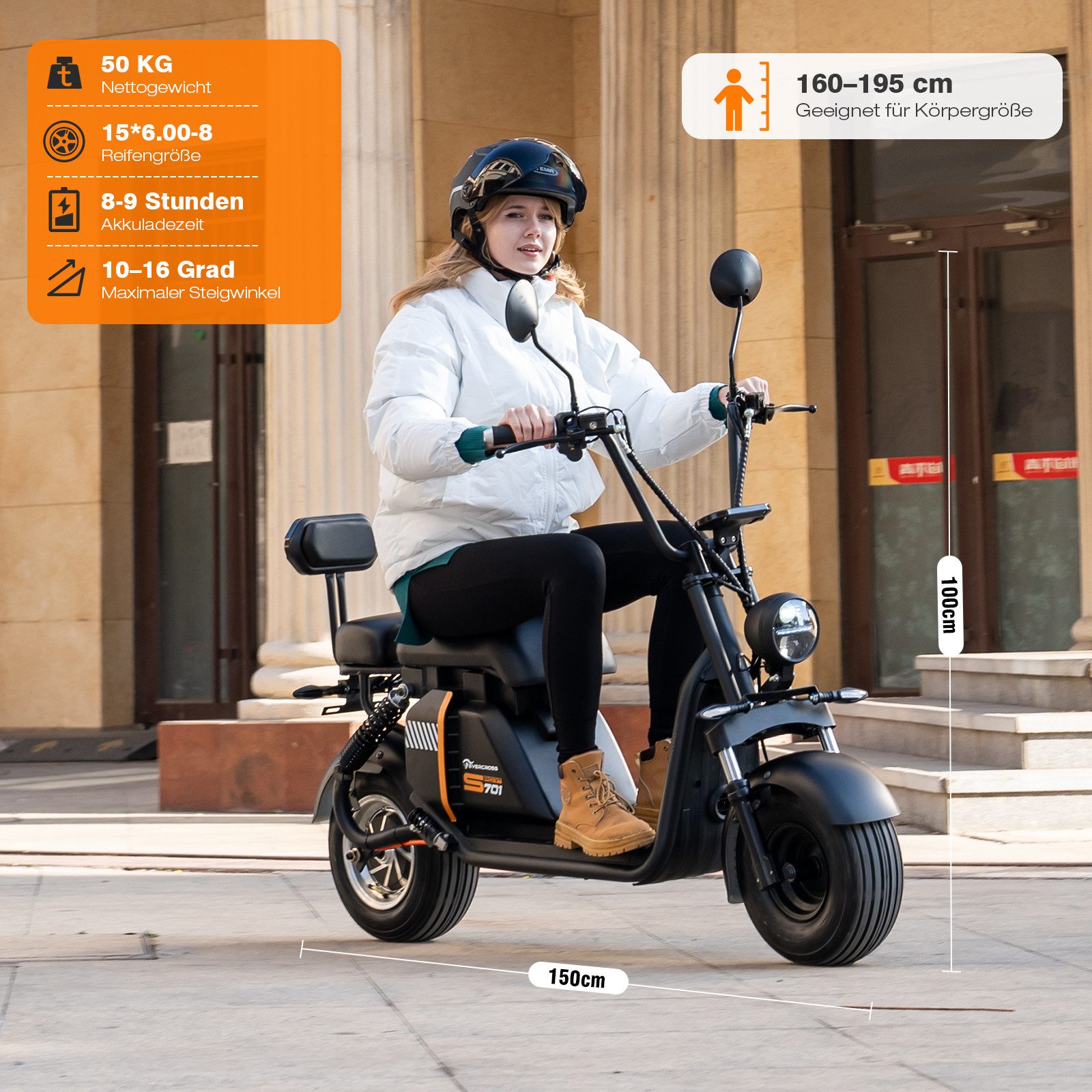 Electric scooter 48V-25Ah, AM driving license, 1500W, 60KM range, 45 km/h - Image 2