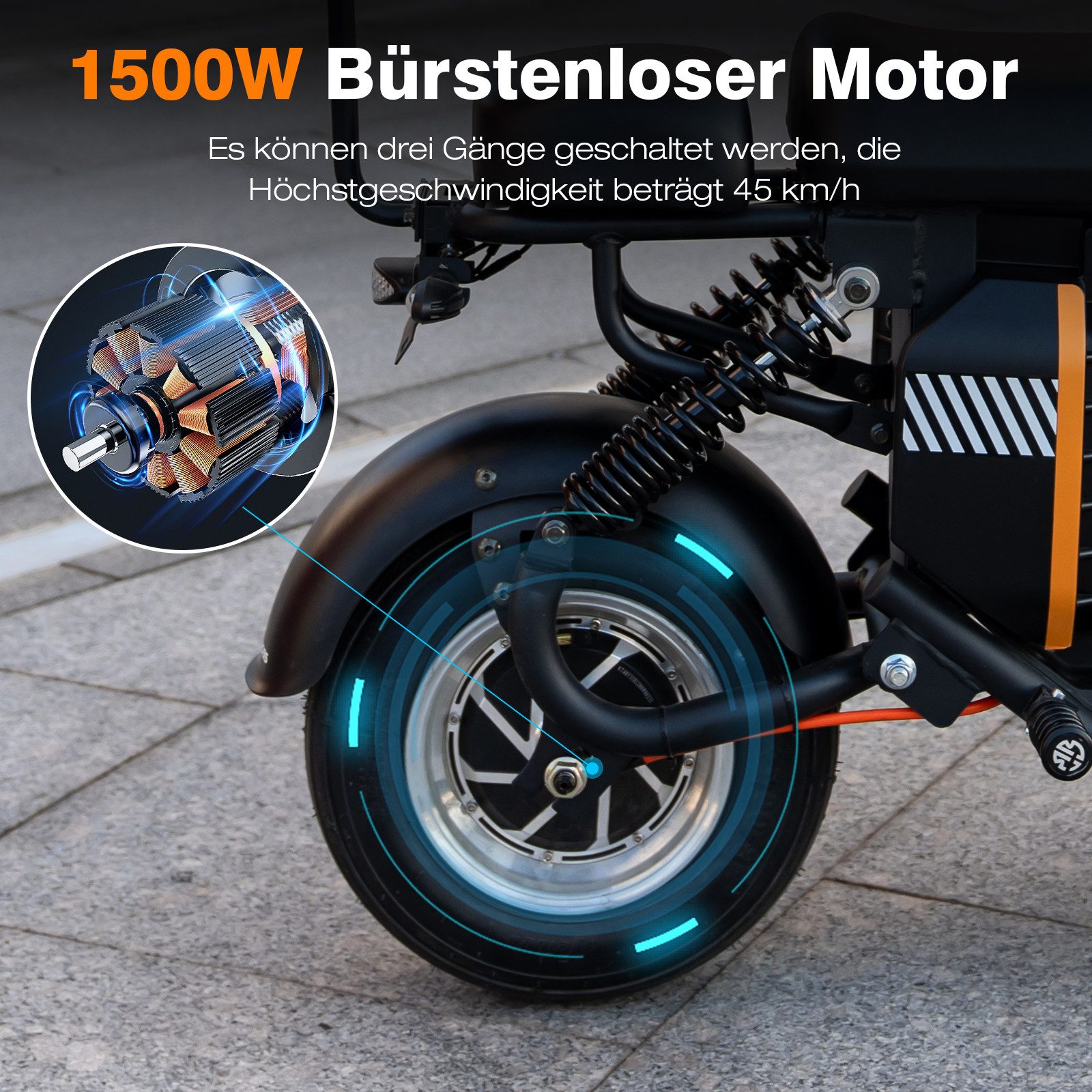 Electric scooter 48V-25Ah, AM driving license, 1500W, 60KM range, 45 km/h - Image 4