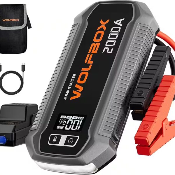 2000/4000 A jump starter, 12 V car jump starter with LED flashlight (12 V, 1 pc), with high-resolution LCD screen