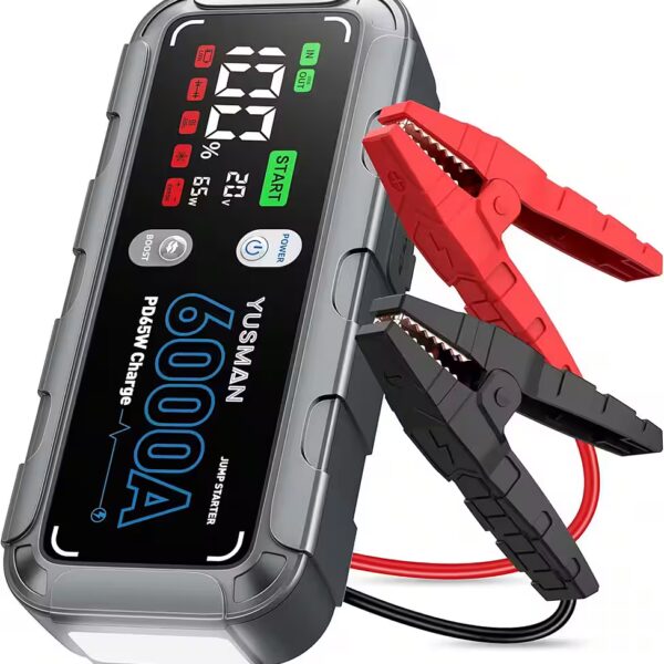 Jump starter Power bank booster 26800 mAh (12 V), 6000A jump starter 65W USB-C PD, color display & LED emergency light