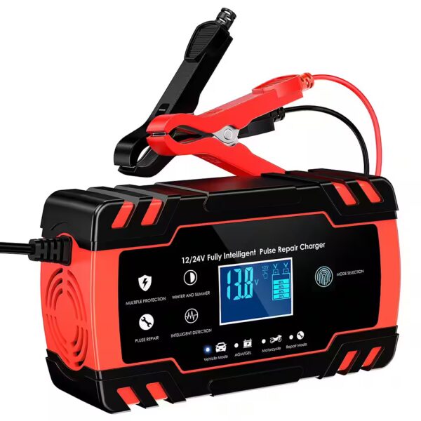8A Intelligent Battery Charger, 12V/24V Car Battery Charger (with trickle charge, fully automatic desulfator, with temperature compensation for cars, trucks, lawnmowers)