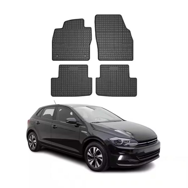 Car floor mats for VW Polo 2017-2025, rubber mats, black, 4-piece set