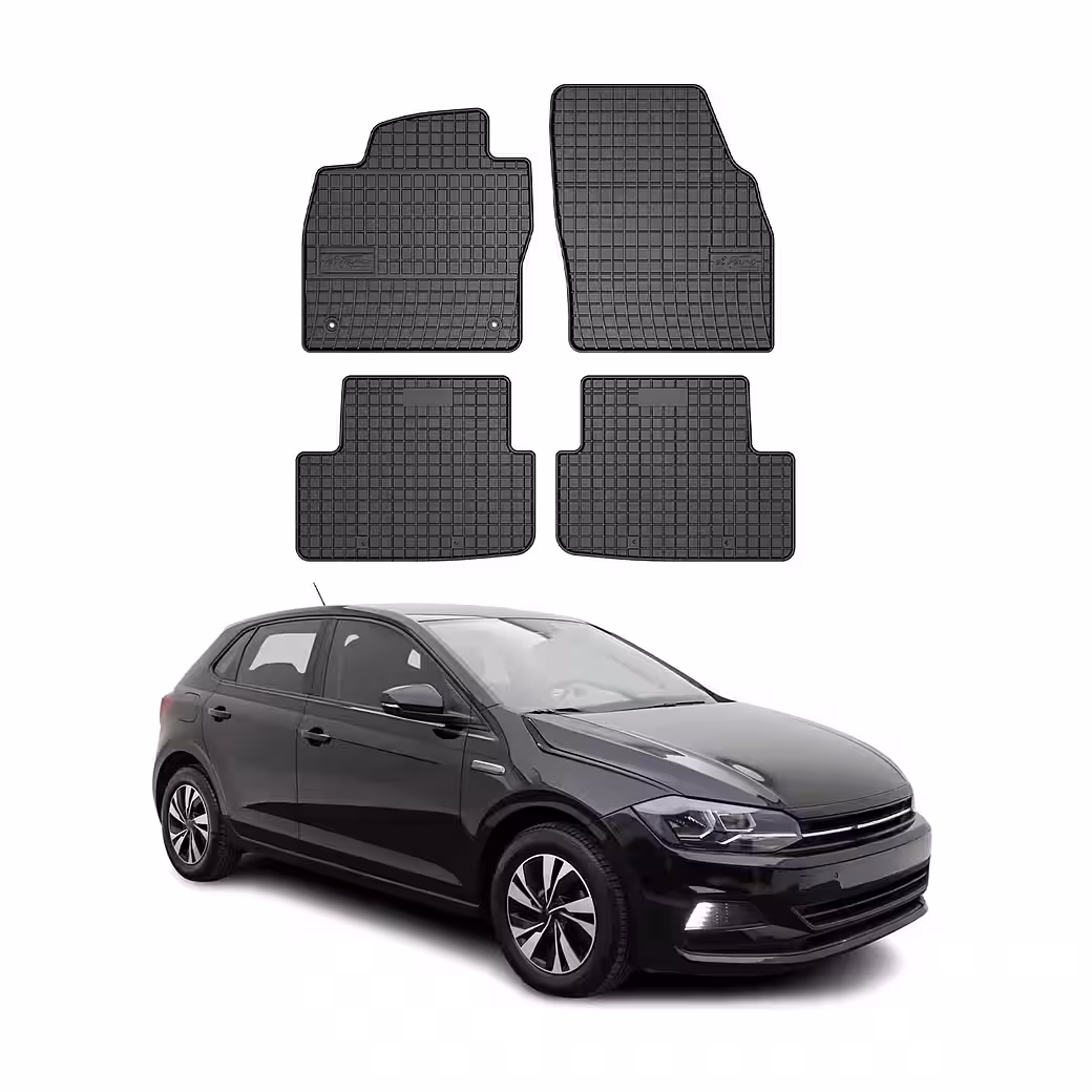 Car floor mats for VW Polo 2017-2025, rubber mats, black, 4-piece set