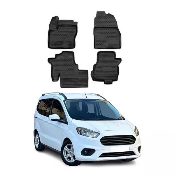 Car floor mats for Ford Tourneo Courier 2014-2024, black, 4-piece set, TPE
