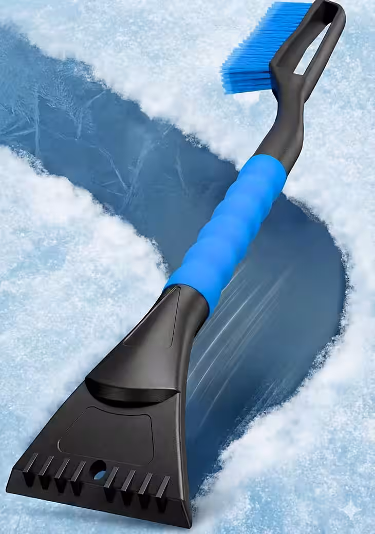 Car ice scraper with brush, ergonomic professional snow brush for cars, fast & powerful