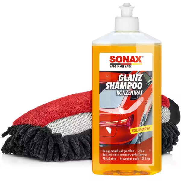 Sonax Shine Shampoo Wash Set #4 with Wash Mitt 500ml Car Cleaning Agent (Basic, [- Car shampoo with accessories)