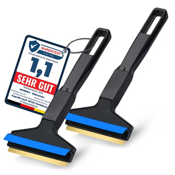 Car ice scraper brass - fast & effortless - 2x professional windshield scraper for cars Made from premium HIPS - brass blade & rubber lip - Murska from Finland