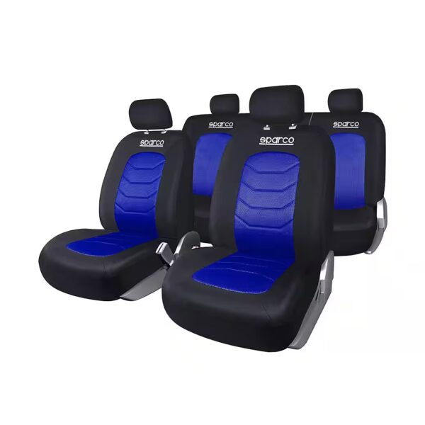 SPARCO Car Seat Covers, Universal Blue, Front and Rear Breathable, compatible with side airbags