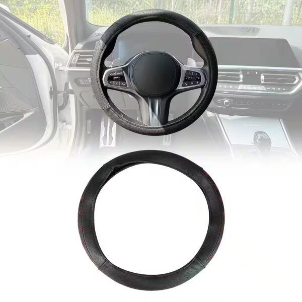 Steering wheel cover, steering wheel protector, steering wheel cover, black with red stitching, Ø 38-40 cm