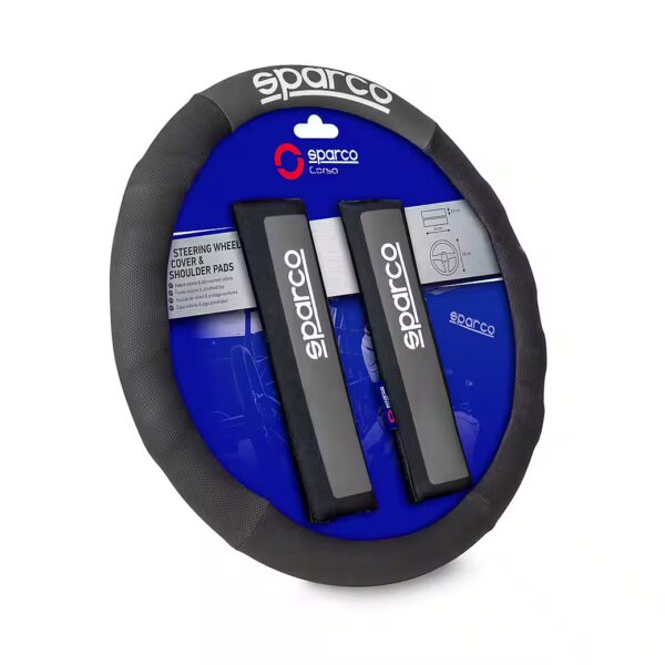SPARCO steering wheel cover, shoulder pad set, universal steering wheel protector, black/grey