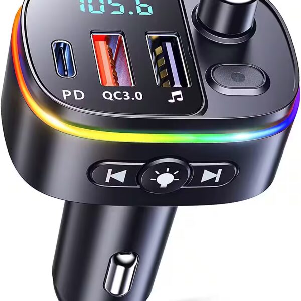 Bluetooth Car Adapter, FM Car Transmitter with 3 USB Ports