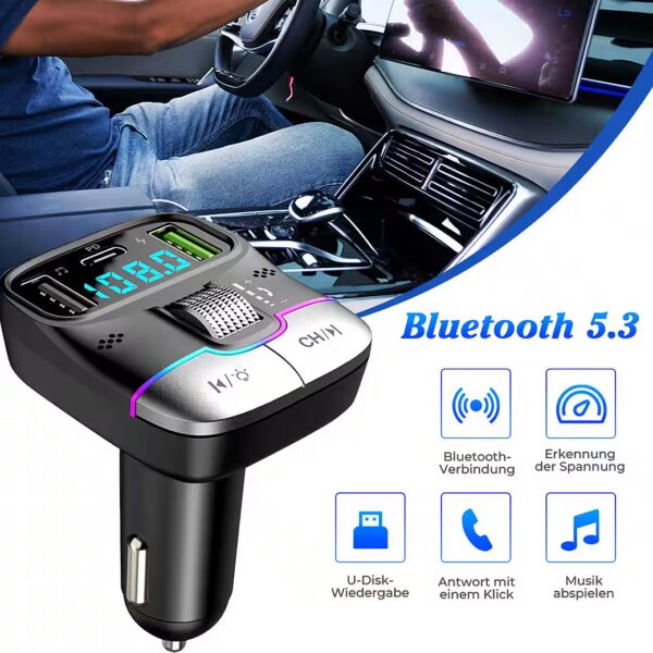 Bluetooth 5.3 FM Transmitter for Car Vehicle Transmitter Type C PD 25W Dual USB Fast Car Charger, MP3 Car Player