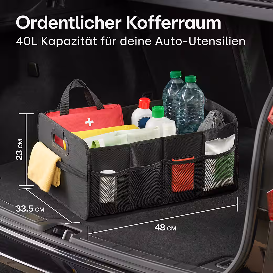 Trunk Mat, Trunk Organizer, Foldable – 3 Compartments with 5 Pockets – Non-Slip - Image 2