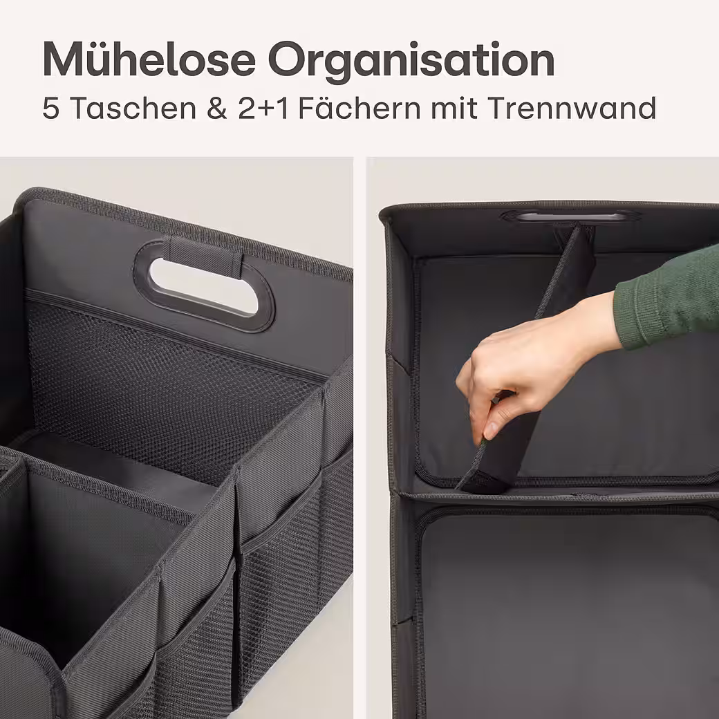 Trunk Mat, Trunk Organizer, Foldable – 3 Compartments with 5 Pockets – Non-Slip - Image 3