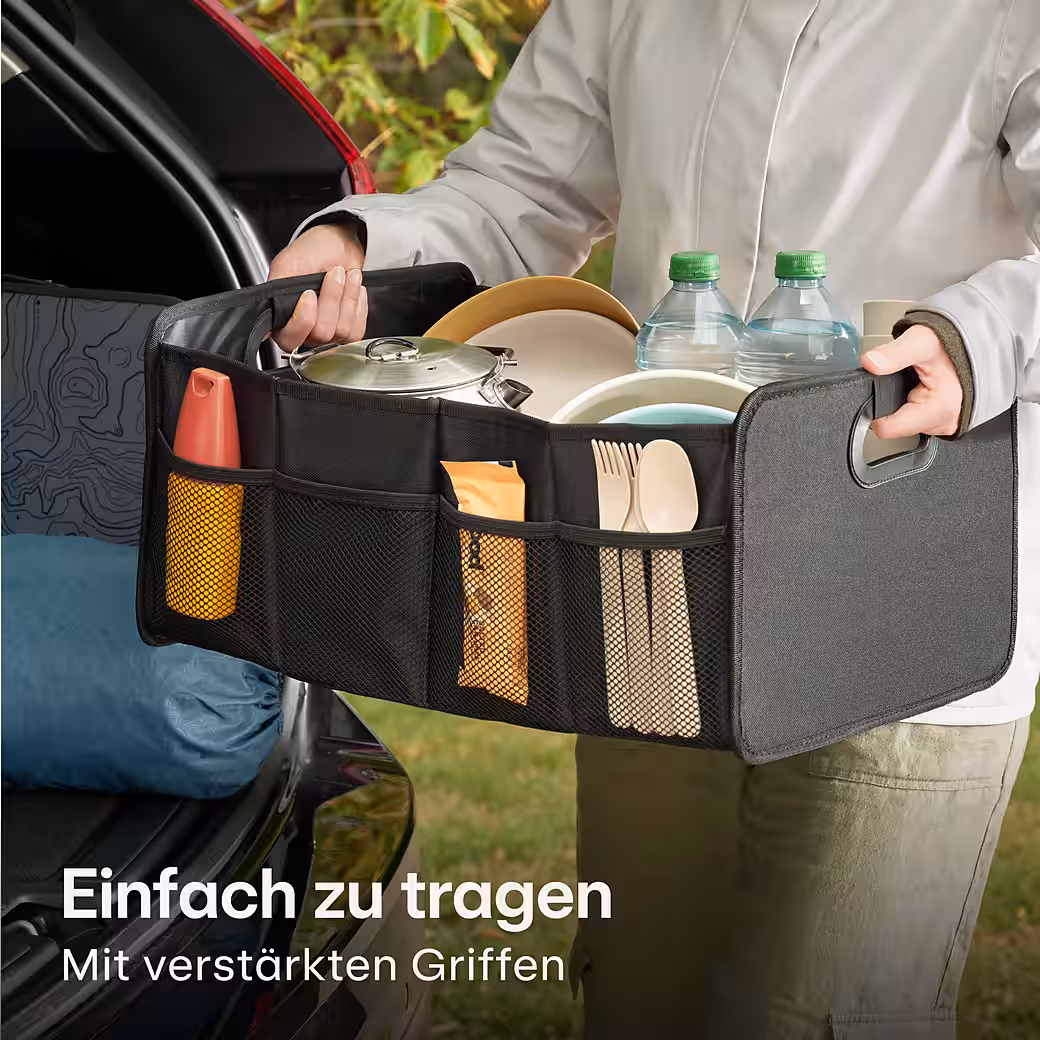 Trunk Mat, Trunk Organizer, Foldable – 3 Compartments with 5 Pockets – Non-Slip - Image 6