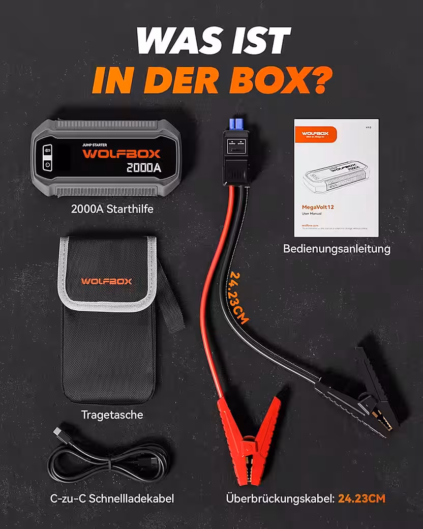 2000/4000 A jump starter, 12 V car jump starter with LED flashlight (12 V, 1 pc), with high-resolution LCD screen - Image 7