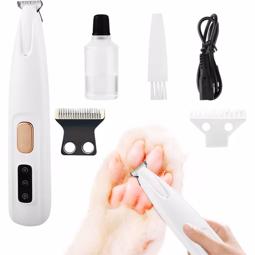 Dog Clippers, Quiet Dog Clippers, Dog Hair Clippers, Paw Trimmer With LED light, waterproof paw shaver, dog paw trimmer, USB rechargeable dog clipper for paws, ears, face, eyes