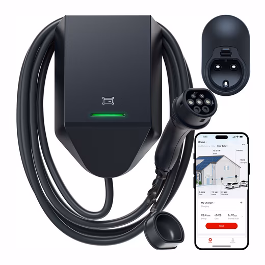 H1 electric car charging station, wallbox with 5M Type 2 charging cable 11kW / 16A, 3-phase, Active load management & PV surplus charging (requires power monitor), App control, Smart charging, IP65 & IK10, RFID/WLAN/OCPP