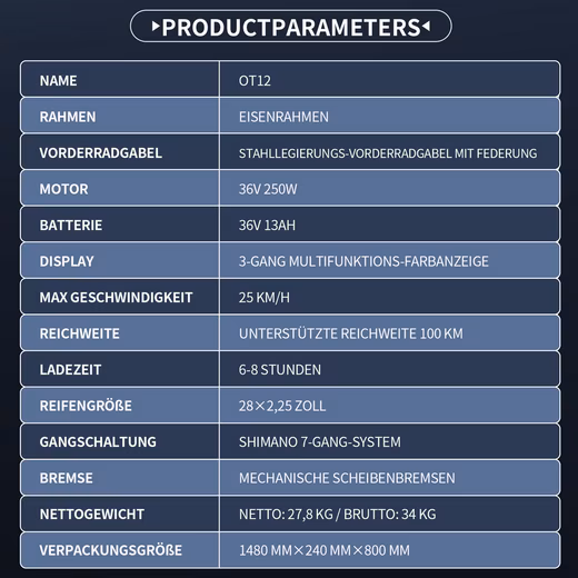 E-Bike City Bike 250W 44N·m 468Wh 100km 13Ah 27,8kg Shimano 7G 30° 0-3Lvl - Image 10