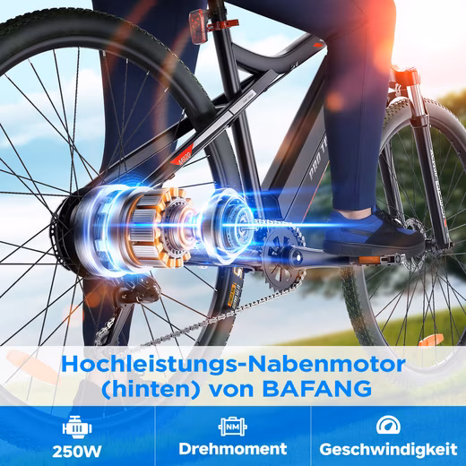 E-Bike Mountain Bike Men 27.5/29 Inch 9-Speed Shimano Red E-Mountain Bike Derailleur - Image 3