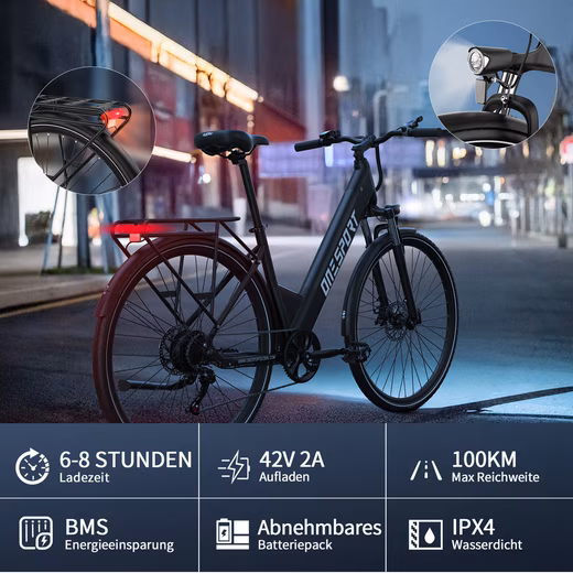 E-Bike City Bike 250W 44N·m 468Wh 100km 13Ah 27,8kg Shimano 7G 30° 0-3Lvl - Image 4