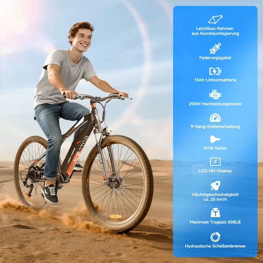 E-Bike Mountain Bike Men 27.5/29 Inch 9-Speed Shimano Red E-Mountain Bike Derailleur - Image 5