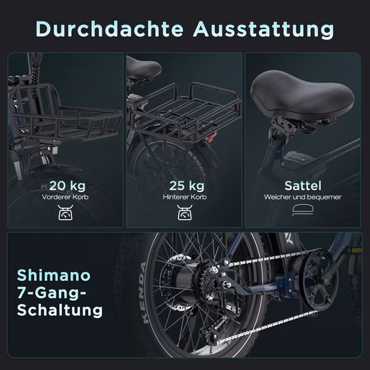 E-bike folding bike 20*4.0 inch cargo electric bike with 48V25Ah battery up to 90-120km - Image 7