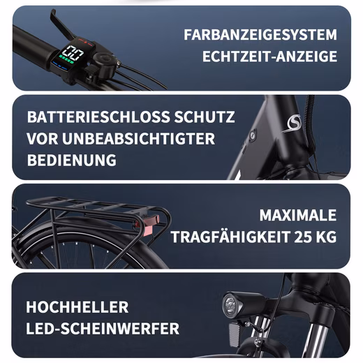 E-Bike City Bike 250W 44N·m 468Wh 100km 13Ah 27,8kg Shimano 7G 30° 0-3Lvl - Image 8