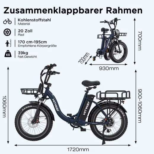 E-bike folding bike 20*4.0 inch cargo electric bike with 48V25Ah battery up to 90-120km - Image 8