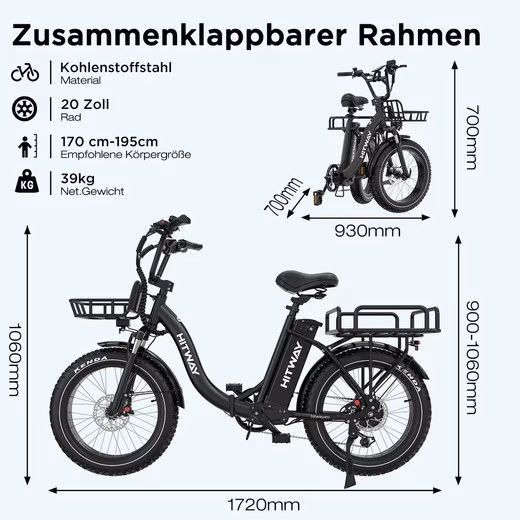 E-bike folding bike 20*4.0 inch cargo electric bike with 48V25Ah battery up to 90-120km - Image 10