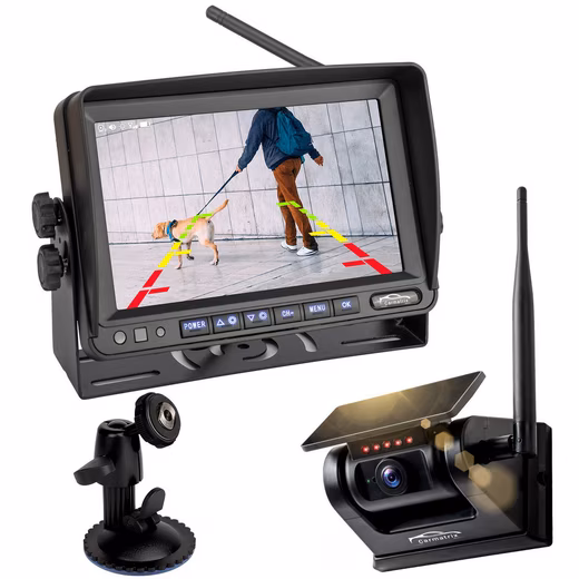 Premium Solar 7 reversing camera (Solar wireless video reversing system for motorhomes, reversing camera with magnet, solar panel battery, digital, wireless without drilling for vans and trailers)