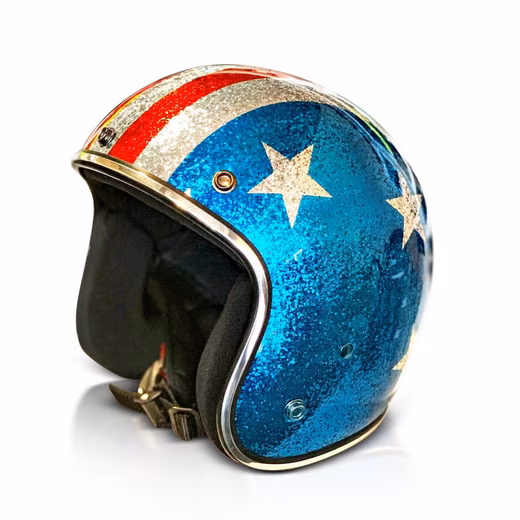 Motorcycle helmet ATELIER — Blaze American, Metal-Super-Flake Stars • Fiberglass only approx. 800 g, including removable cheek pads, Slim & Smart Fit