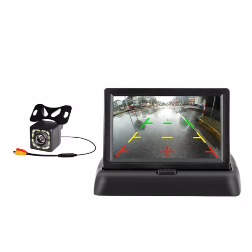 12 LED Outdoor Reversing Camera with 5 Inch Monitor (Weatherproof, wide-angle, night vision LEDs, distance lines, easy installation)