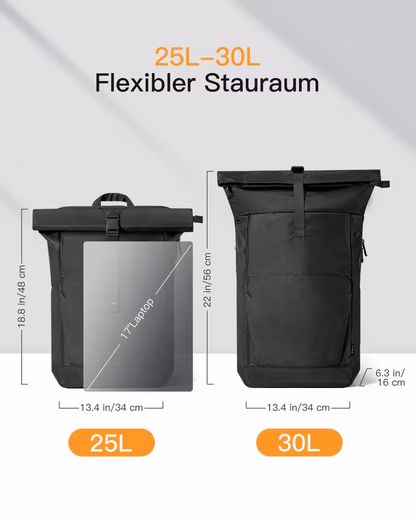 Laptop backpack RollTop backpack 25L-30L, daypack compatible with 17 inch laptops - Image 4