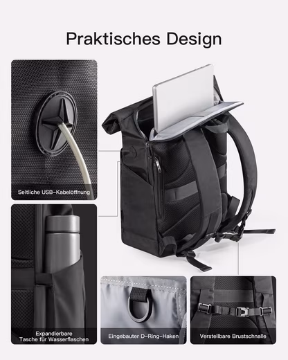 Laptop backpack RollTop backpack 25L-30L, daypack compatible with 17 inch laptops - Image 3