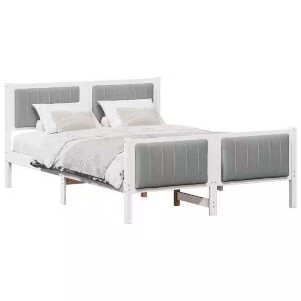 Bed Frame White and Light Grey 140 x 190 cm Solid Pine Wood