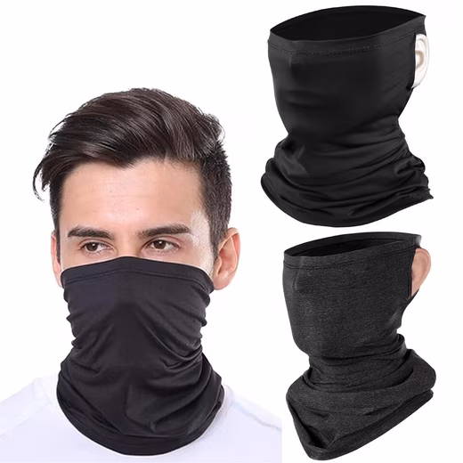 Balaclava (2 pieces), Loops, Motorcycle Mask, Multifunctional Scarf, Mouth Mask, Bandana (Face mask, mouth and nose protection, motorcycle neck gaiter with ear loops, women's mask, sun protection, outdoor, elastic, breathable, washable) for outdoor cycling, running, hiking, fishing