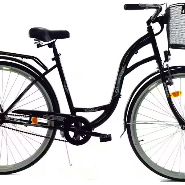 28-inch city bike for girls, street legal, reflective, black, 1 gear