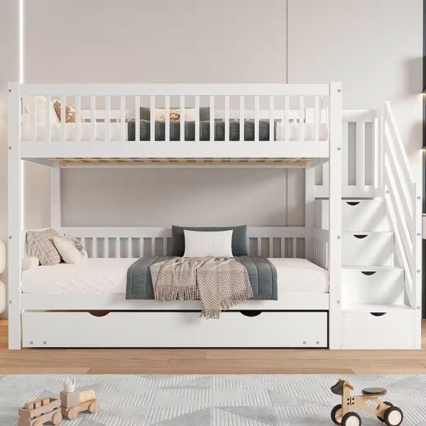 Bunk Bed Children's Bed with Rollaway Bed & Practical Ladder Wardrobe