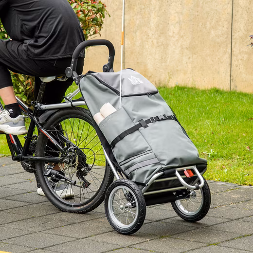 Bicycle cargo trailer, transport trailer with connecting clamps for bicycle coupling