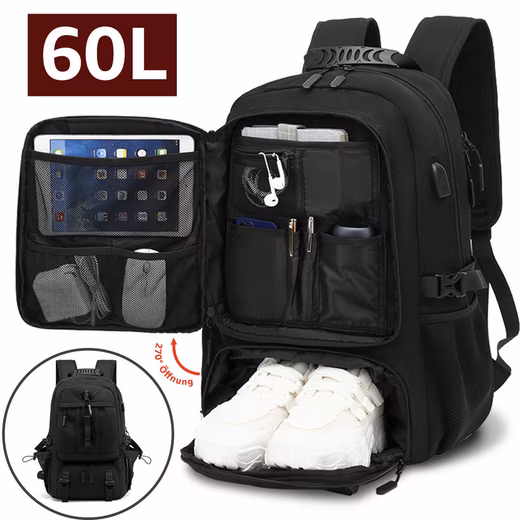 Travel backpack, expandable sports backpack XL with shoe compartment, school backpack