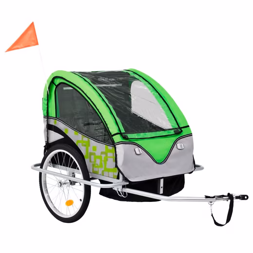 2-in-1 Bicycle Cargo Trailer and Stroller, Green and Grey