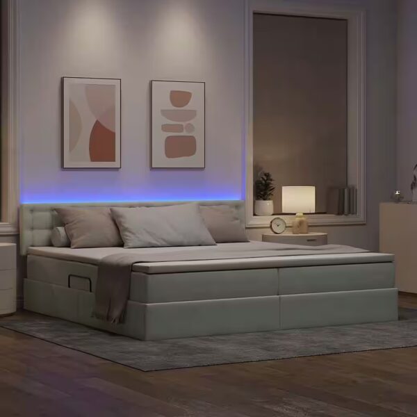 Bed with Storage and LED Lighting, Light Grey, 200 x 200 cm, Velvet