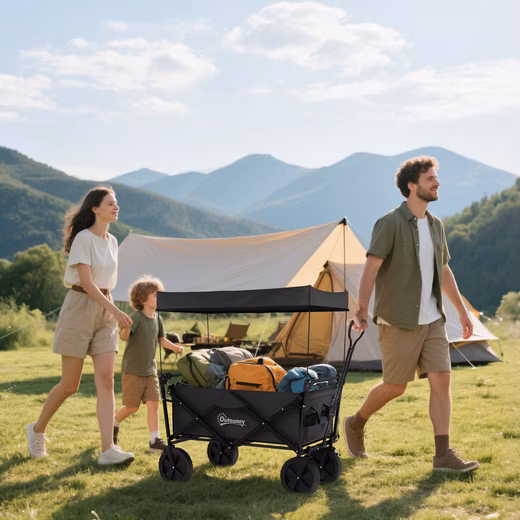 Bicycle cargo trailer, foldable transport trolley with sun canopy, handcart with handle - Image 5