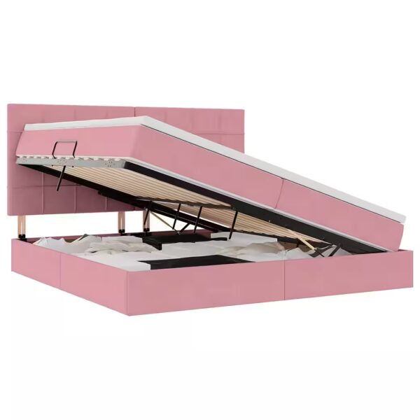 Bed with Storage and LED Lighting with Mattress, Pink, 200 x 200 cm, Velvet